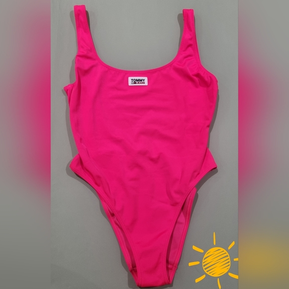 Tommy Jeans Hot Pink Sexy Back Cheeky One Piece Barbie Swimsuit Hot Pink - Picture 3 of 7